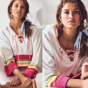 Loveshackfancy Fenmore Hoodie‎ Malibu Sunset Striped Terry Cloth Pullover XS